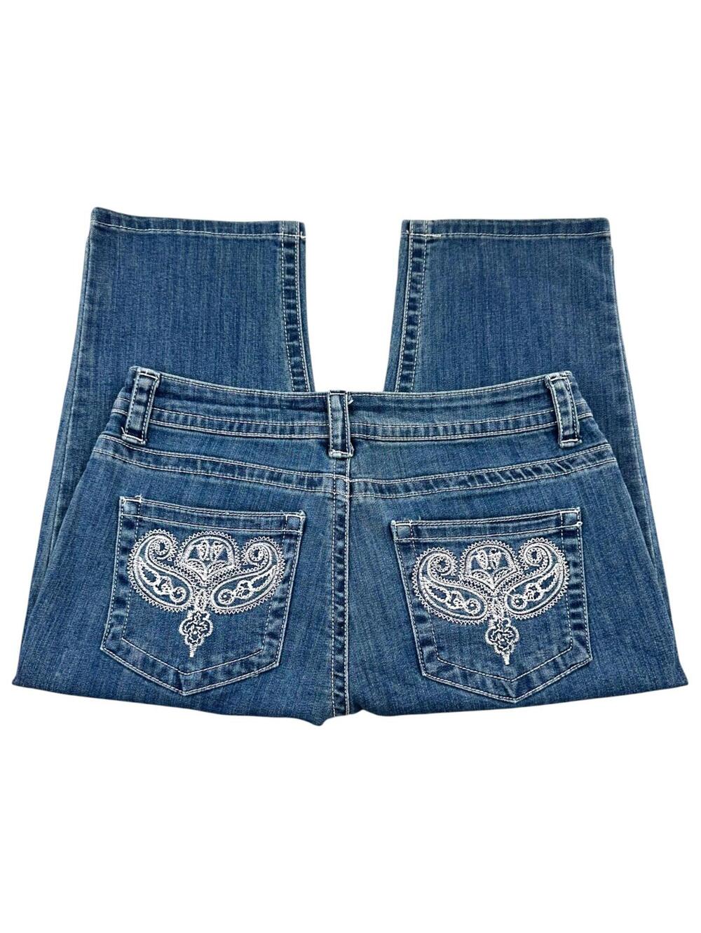 Y2K Lee Slender Secret Paisley‎ Embroidered Mid Rise Capri Jeans